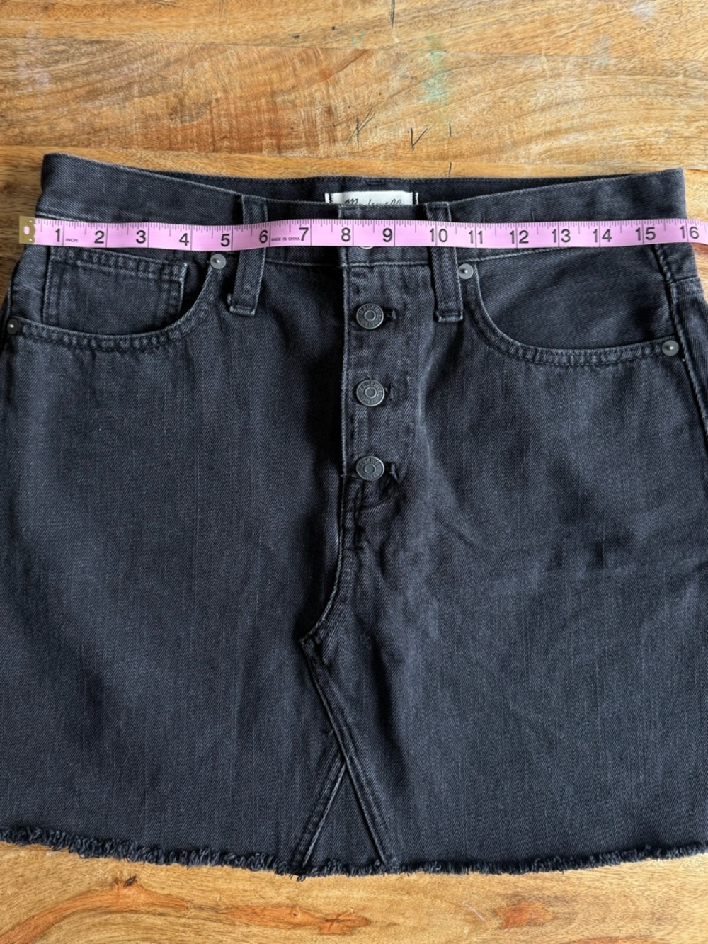 Madewell Black A-Line Denim Mini Skirt Lunar Wash Button Front, 28 - Picture 7 of 11